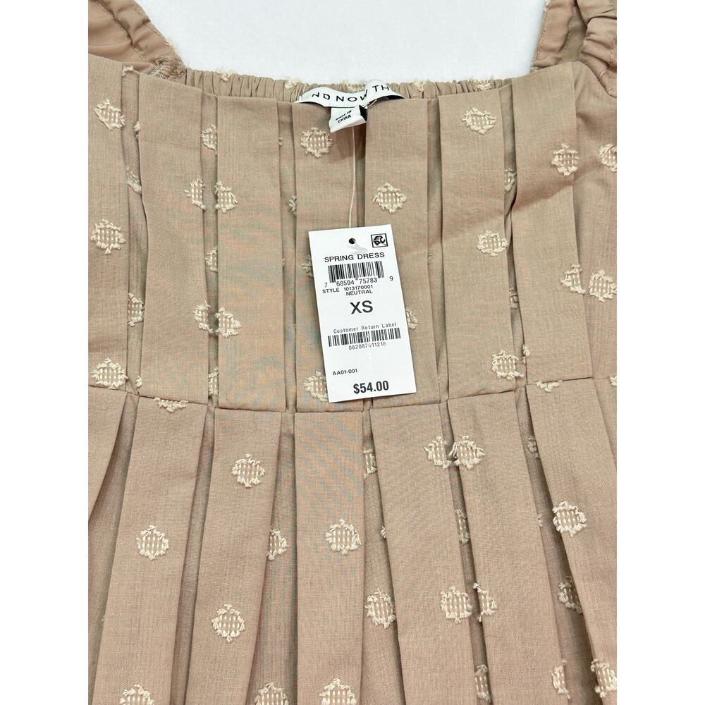 NWT And Now This Beige Cotton Dobby Dot Puff Sleeve Cottagecore Dress Size XS - Picture 8 of 12